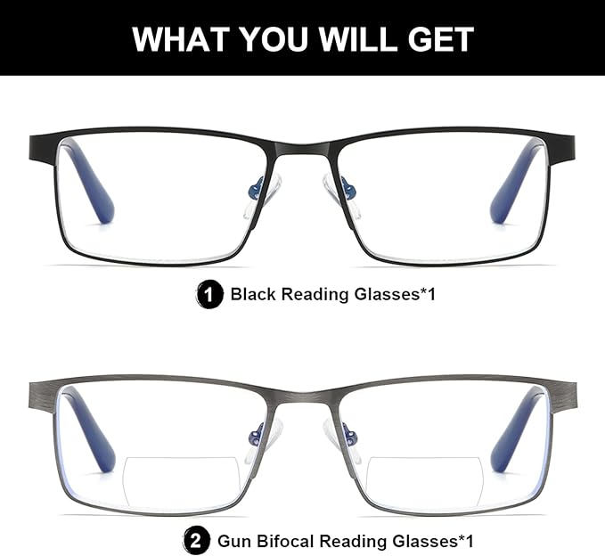 Bifocal Reading Glasses Men Blue Light Computer Readers Clear Top Designer Metal Frame Fashion Spring Hinge Eyeglasses