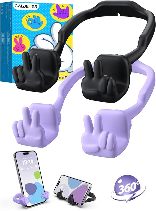 Stocking Stuffers for Teens Girls Boys Kids Cell Phone Stand: 2 Pack Upgrade Adjustable Peace Sign Thumbs Lazy Phone Holder for Desk Cool Gadgets Birthday Gifts for Women Men Adults (Black&Purple)