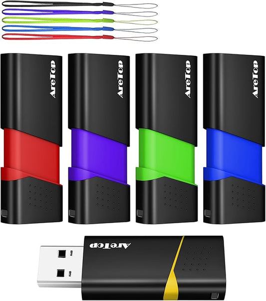 AreTop 64GB Flash Drive 5 Pack Thumb Drives Slide Retractable 2.0 64GB USB Flash Drives 5 Pack Memory Sticks for Data Storage Jump Drives Multipack (Mixed Color:Yellow,Red,Blue,Green,Purple)
