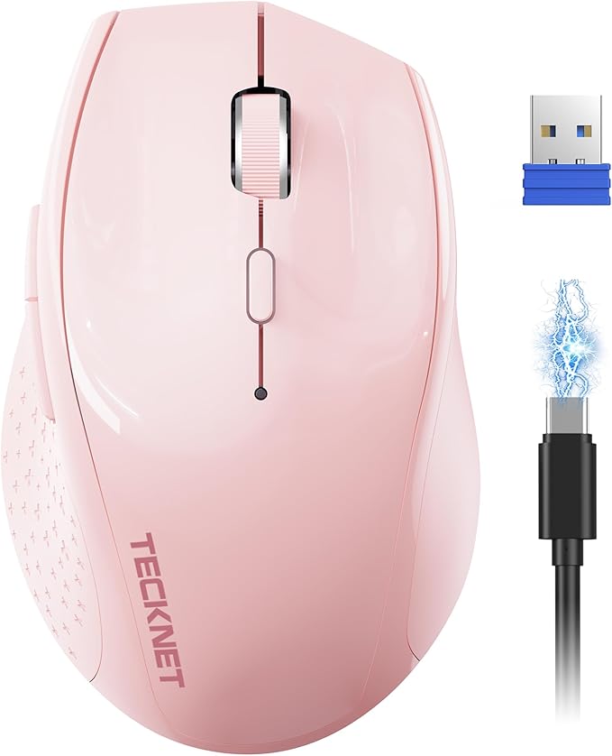 TECKNET Wireless Mouse Rechargeable,Mouse for Laptop Computer,2.4G USB Computer Mice Wireless,6 Button 6400 DPI Ergonomic Silent Mice,Portable Cordless Travel Mice-Wide Compatibility