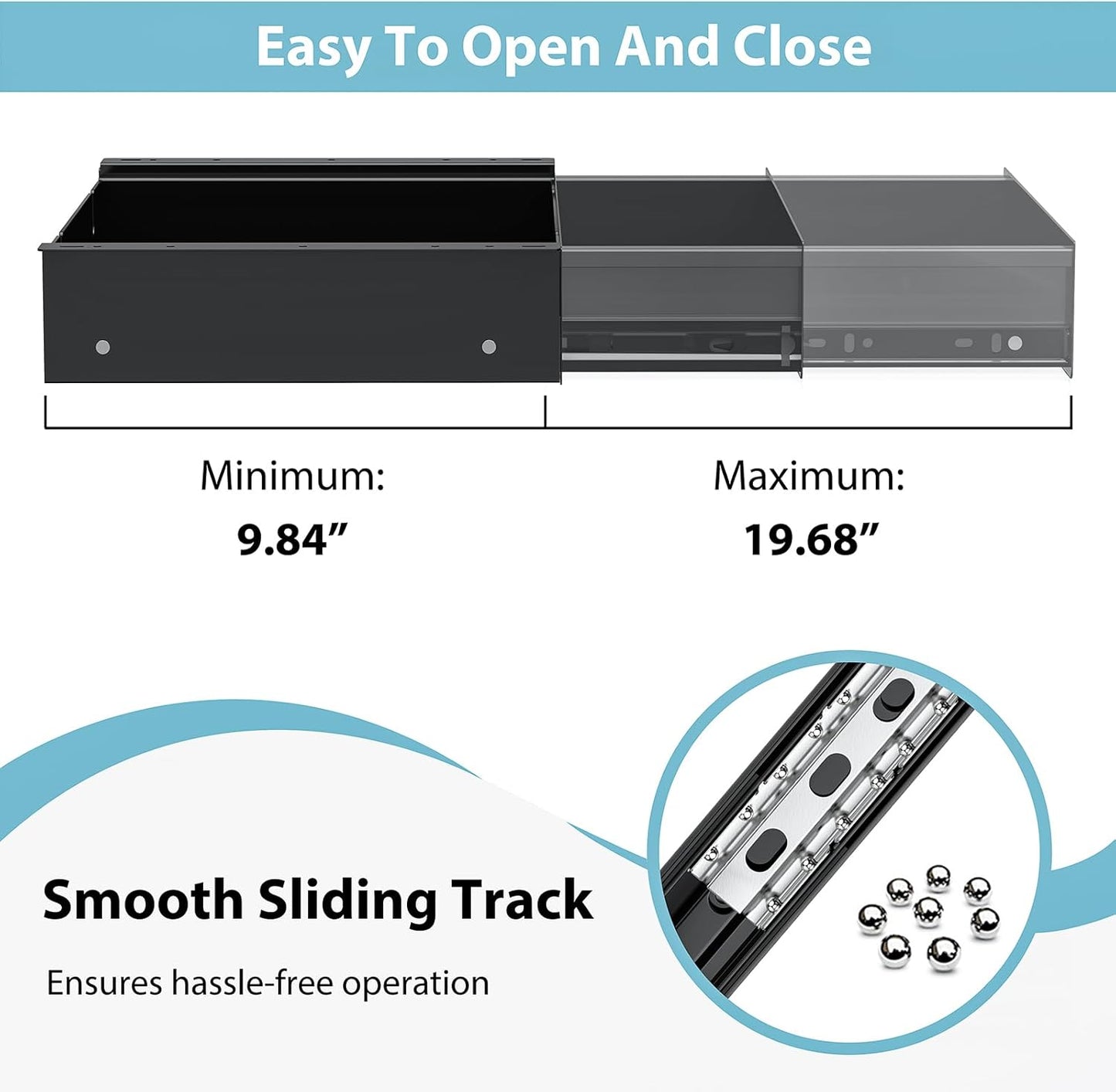 Under Desk Drawer, Pull-Out Storage Organizer with Full Extension Ball-Bearing Slides, Carbon Steel Undermount Drawer for Home Office Standing Desk, 11.9 inch,Black