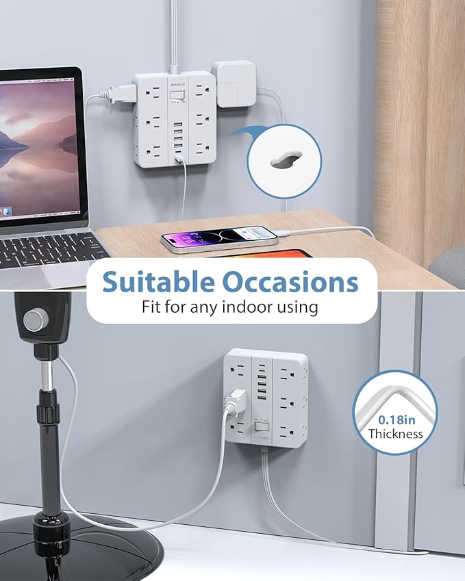 Power Strip Surge Protector 20ft Extension Cord,SMNICE Flat Plug with 12 Outlets 6 USB(2 USB C),Surge Protector Charging Station with Overload Protection for Home, Dorm,Office