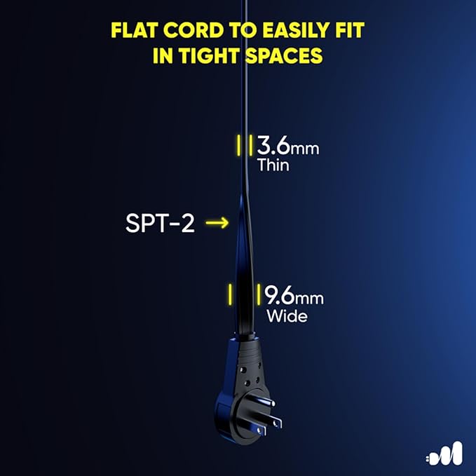 Maximm 360 Rotating Flat Plug Extension Cord - 25 Feet, Slim Space-Saving Design, Low Profile (Black)