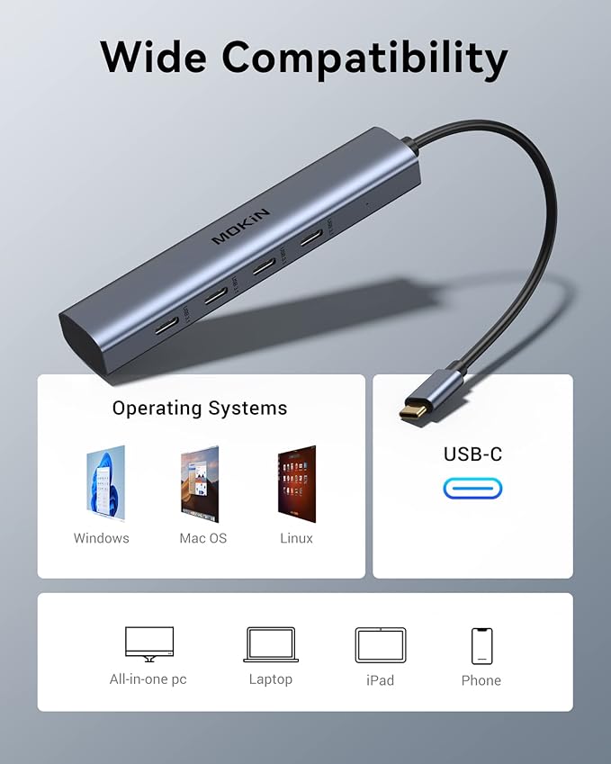 USB C Hub,10Gbps USBC Splitter for Laptop,4 Ports USB C to USBC Hub Multiport Adapter for MacBook Pro/Air,iPad,Phone,Surface Pro,Chromebook, Dell, HP, Lenovo,etc (Not Support Charging/Extend Monitor)