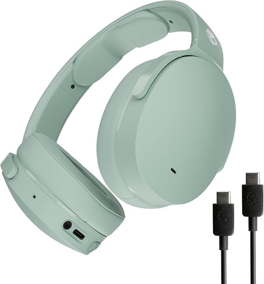Skullcandy Hesh ANC Wireless Over-Ear Bluetooth Headphones with Extra USB-C Charging Cable, Active Noise Canceling, 22 Hrs Battery, Foldable Lightweight Design, Microphone iPhone Android - Preppy Sage