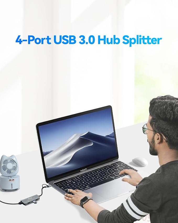 USB hub Splitter for Laptop,USB hub 1to4,USB 3.0 Splitter USB c hub,3.0 HUB Port Expander (USB 3.0 HUB-Silver)