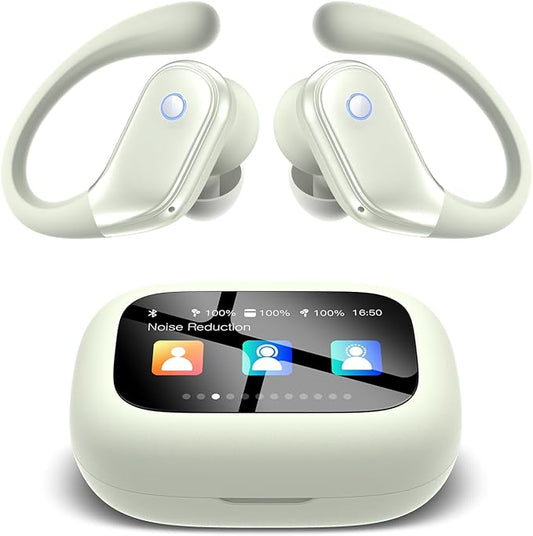 Wireless Earbuds, ENC Noise Cancelling Sport Ear Buds with Smart Touch Screen Charging Case, Bluetooth 5.4 Headphones, Bass Stereo Sound, 5 EQ Over-Ear Earbuds for Sports/Workout/Gym-Rice