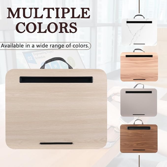 Portable Laptop Desk Fits Up to 16“ Laptops, with Tablet Slot, Built-in Cushion, Great for Home & Office,Lap Desk for Laptop,Lap Desk with Cushion (Light Wood, Medium)