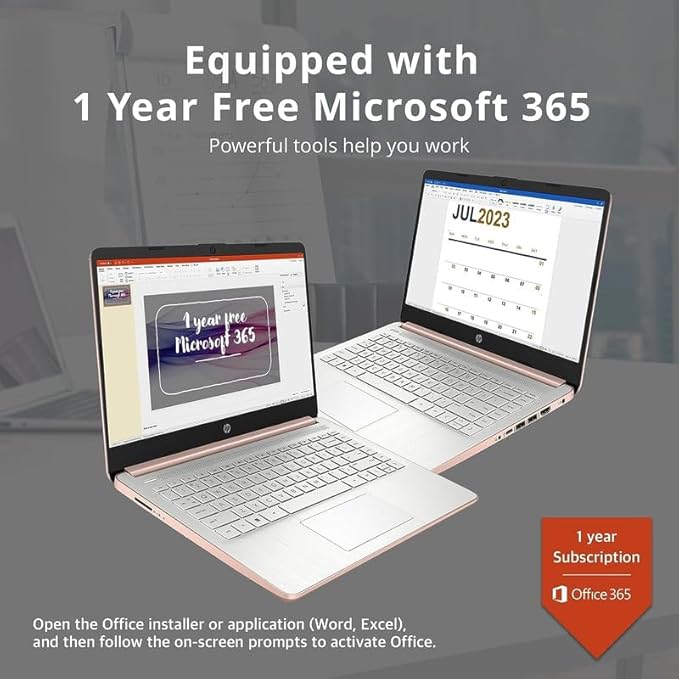 HP 2024 Premium 14" Micro-Edge Portable Laptop Student Business, Intel Quad-Core N4120, 16GB RAM, 384GB (128GB eMMC+ 256GB Card), WiFi, Windows 11S + 1 Year Office 365, MarxsolAccessory Rose Gold