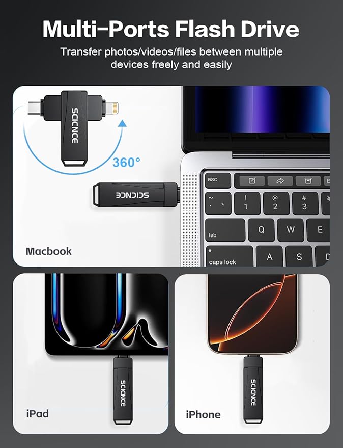 SCICNCE 512GB Flash Drive Intended for iPhone, USB Memory Stick Storage Backup for Photos Videos, Plug and Play No APP Required, Compatible with iPhone iPad Android and Computers (Metal Gray)