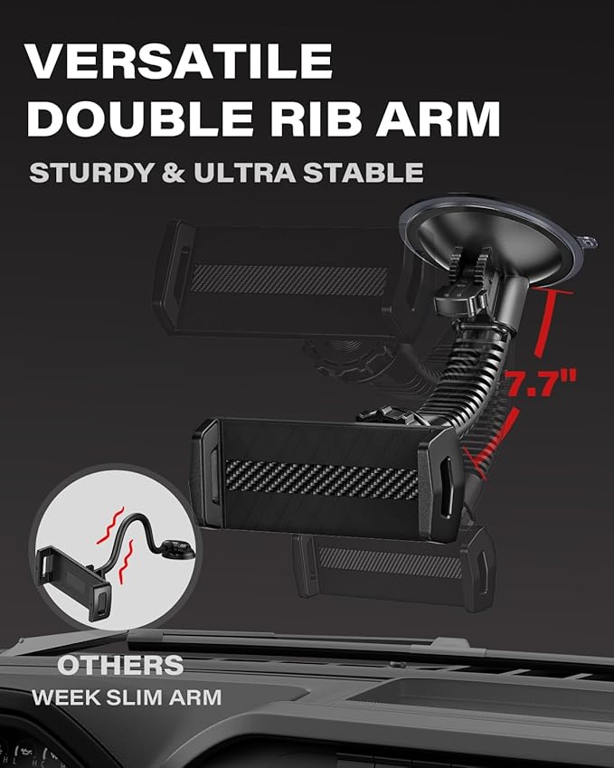 APPS2Car Truck Tablet Holder with Heavy-Duty 4.33" Large Suction Cup, 8-Level Non-Sticky Vacuum Suction Power, Ultra Stable Double-Rib Adjustable Arm, Tablet Car Mount for iPad Pro Air Mini Samsung