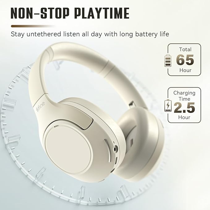 FIFINE Bluetooth Wireless Headphones, Over-Ear Headphones with 65H Battery Life, Touch Control Panel for Music, Cellphone Calls, Noise Cancellation Headset with Soft-Earpads for Home Office-X3 White