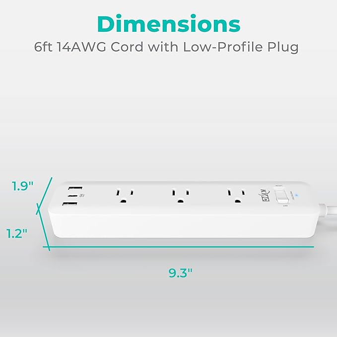KMC USB-C PD Surge Protector 3-Outlet Power Strip 2-Pack, 30W Power Delivery USB-C Port, 2 USB-A Ports, 980J Surge Protection, 6-Foot Extension Cord, White
