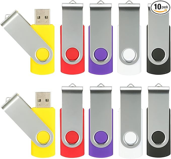 4GB USB Flash Drive 10 Pack, USB 2.0 Thumb Drive Jump Drive Bulk Memory Sticks Zip Drives Swivel Keychain Design, Mixed Colors, Pen Drive for File Backup and Transfer