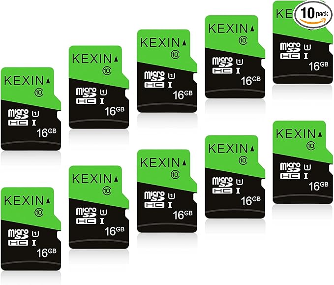 KEXIN 16GB Micro SD Card 10 Pack with SD Adapter microSDHC Memory Card UHS-I C10 U1 Micro SD Card Full HD High Speed TF Card for Smartphone Tablet Action Camera Dash Cam Drone Game Console