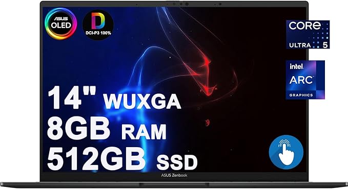 ASUS Zenbook 14 OLED Business AI PC Laptop 14" WUXGA OLED Touchscreen (550nits 100% DCI-P3 Glossy) Intel 14-core Ultra 5 125H 8GB RAM 512GB SSD Backlit Thunderbolt Harman/kardon Win11 w/ICP Hub