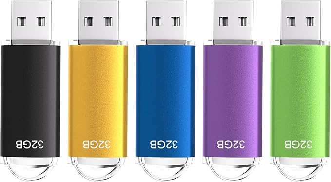 32GB USB 2.0 Flash Drive Thumb Drives Memory Stick Jump Drive Zip Drive, 5 Pack Mixed Colors: Black Blue Green Gold Purple