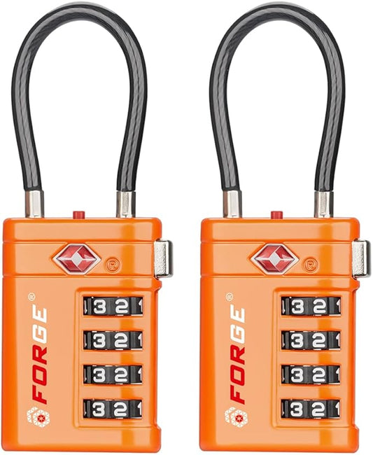 Forge TSA Approved Luggage Locks 4 Digit Combination TSA Travel Locks with TSA008, Open Alert Indicator, Zinc Alloy Body for Luggage, Suitcase, Backpack, and More. Orange 2 Locks.