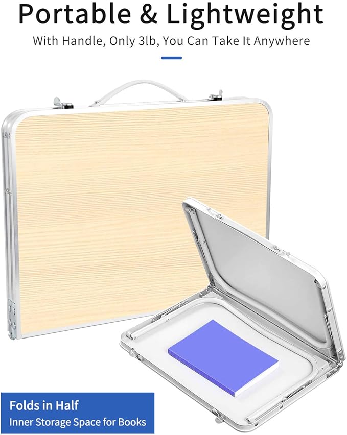 Foldable Laptop Table for Bed, SUVANE Lap Desk, Bed Desk, Breakfast Serving Bed Tray, Portable Mini Picnic Table Storage Space Laptop Desk Reading Holder(Pine)