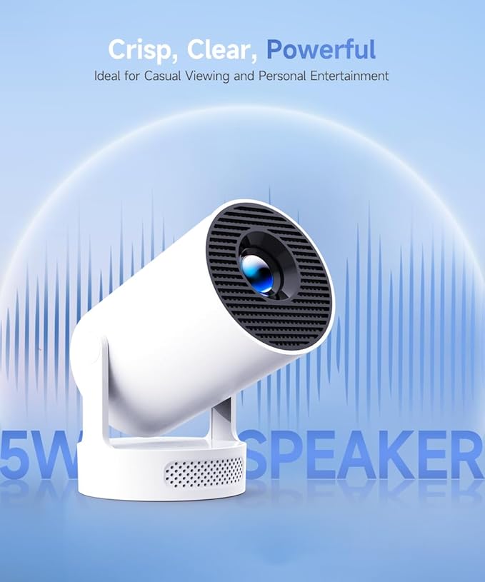 Mini Projector with WiFi 6 and Bluetooth 5.4, Portable Projector 4K support, 5w Soundbase Speaker, Auto Vertical Keystone 180°Rotatable Smart Proyector for Movie Home Outdoor HY300Pro+