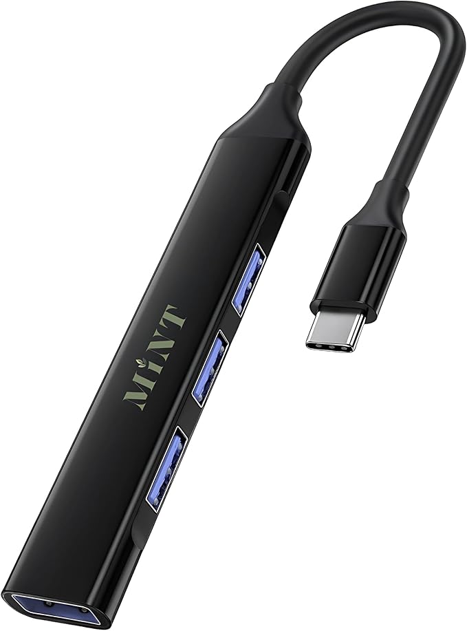 MINT USB-C Hub 4-Port Compact Adapter – 1× USB 3.0 High-Speed + 3× USB 2.0, Ultra-Slim Portable Splitter for Laptop, MacBook, PC