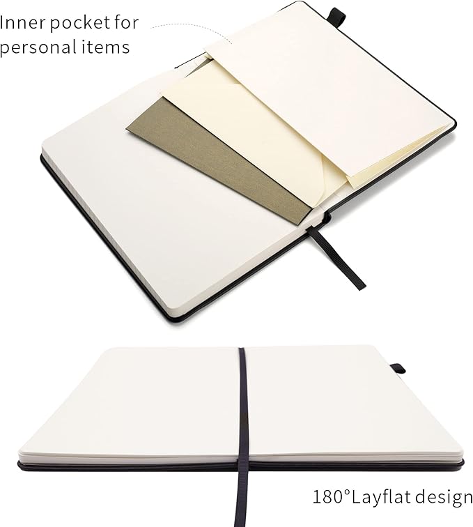 Deziliao 5 Pack Dotted Journal Notebooks with Pen Loop, Hardcover Notebook Journal for Work, 100Gsm Premium Thick Paper with Inner Pocket, Medium 5.7"x8.4", （Black）