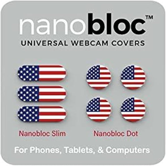 Nanobloc Universal Webcam & Phone Camera Covers - 7-Piece US Flag - Nano Suction No-Residue Reusable Dots & Bars - Webcam Cover Sticker Privacy Protection