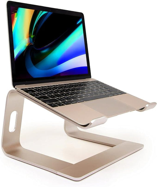 Ergonomic Aluminum Laptop Stand - Detachable Mount Compatible With MacBook Pro/Air, HP, Lenovo, Samsung, Huawei - All 10-17.3" Laptops (Gold)
