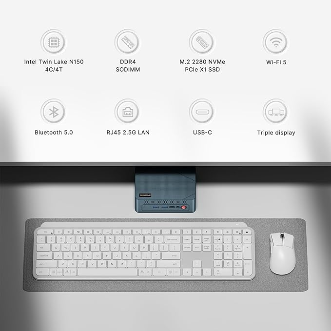 BOSGAME N150 Mini PC E3, Twin Lake N150(Beat N100/N95, up to 3.6GHz), 16GB DDR4 RAM 512 SSD Mini Computers,11 Pro Desktop 4K Dual Display/HDMI/WiFi/BT/LAN for Home/Office