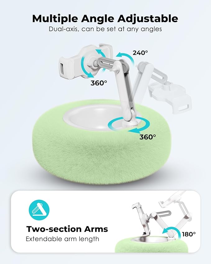 Viozon Tablet Stand Pillow, Compatible with 4.7"-13" Phone/Tablet, iPad, iPhone, Samsung, Google, Kindle, 360°Adjustable Phone Holder for Bed with Soft Plush Fabric, and Detachable Bowl, Green