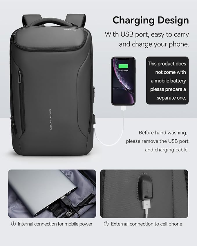 Muzee Backpack for Men Waterproof and Travel Laptop Backpack with USB Charging, Fits 17 Inch Laptop and Tech Gear