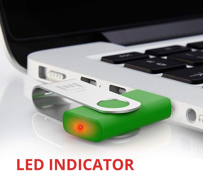 MOSDART USB2.0 16GB Flash Drive, Swivel Design with LED Indicator, Keychain Loop, FAT32 Memory Stick for Data Storage, Green(Pack of 10)