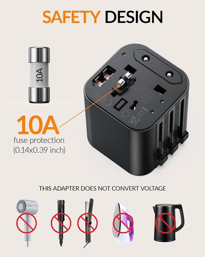 SooPii Universal Travel Adapter Worldwide, Travel Plug Adapter with AC Outlets(Type A C G I), Small International Socket Adapter for UK, US, Europe, Japan, Ireland, Australia 200+ Countries