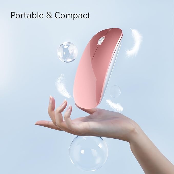 TENMOS M18 Bluetooth Mouse, USB C Rechargeable Wireless Mouse, Triple Mode (Dual Bluetooth+USB) Computer Silent Mice Portable with USB Receiver Type C Adapter for Laptop/MacBook/iPad/PC- Rose Gold