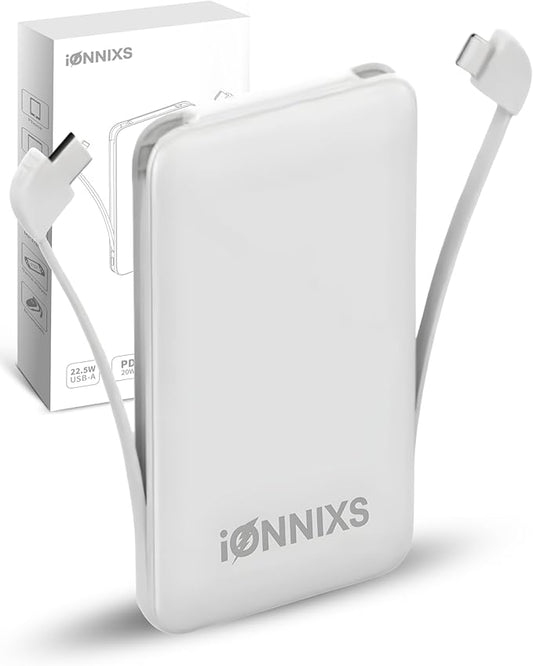 Portable Charger with Built in Cable - 10000mAh Ultra-Slim Portable Charger Power Bank with USB-C Cable (Gray)