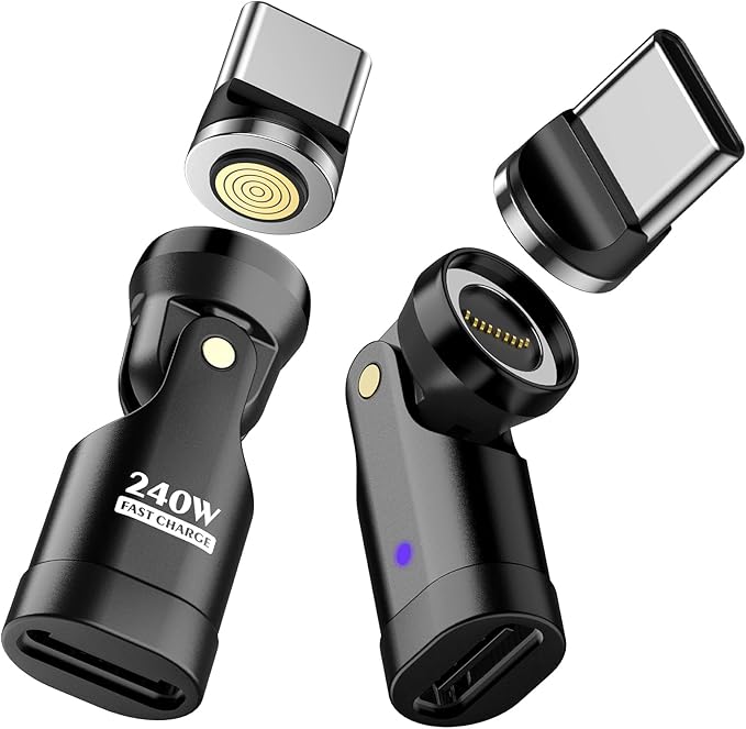 TiMOVO USB C Magnetic Adapter, (2 Pack) PD 240W Charging, Data Transfer, Right Angle C to C Adapter Extender for iPad/iPhone, Black