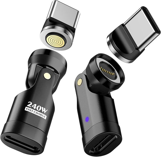 TiMOVO USB C Magnetic Adapter, (2 Pack) PD 240W Charging, Data Transfer, Right Angle C to C Adapter Extender for iPad/iPhone, Black