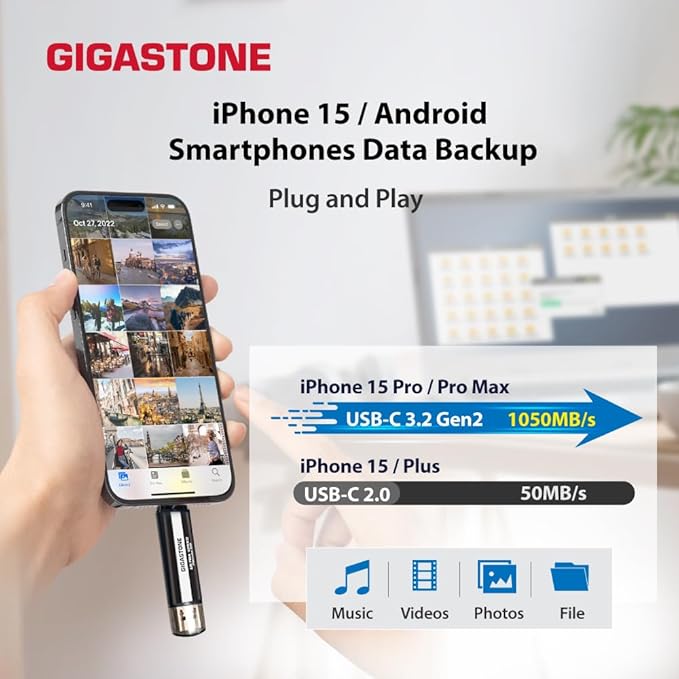 Gigastone 500GB Gaming External SSD, USB-C & USB-A, 1,050MB/s, PS5, iPhone15, Mac, Laptop, Smartphone SSD Backup Hard Drive