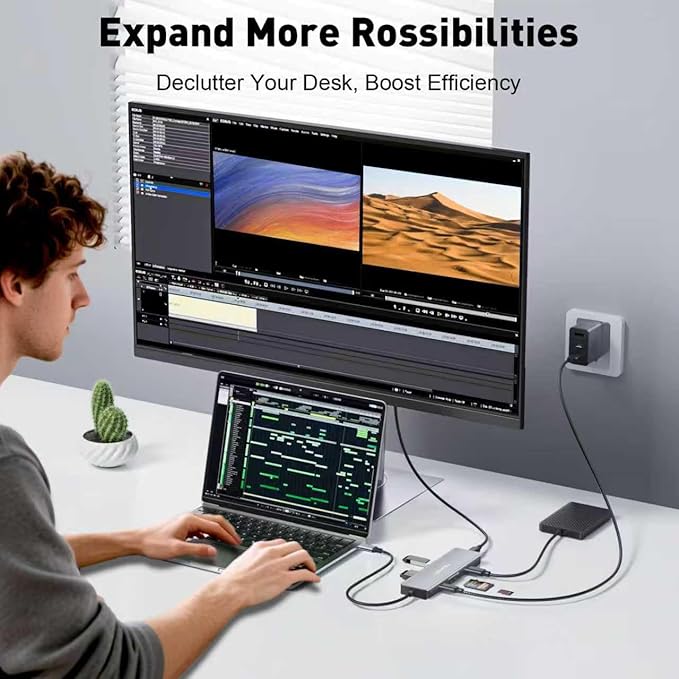 9-in-1 USB C Hub, 4K60Hz HDMI Multiport Adapter with 2 USB-C 5Gbps, 100W PD Charging, 3 USB-A Ports, SD/TF Card Reader, USBC Dock Dongle for MacBook Pro/Air, iPad Pro, Dell, HP, Laptop