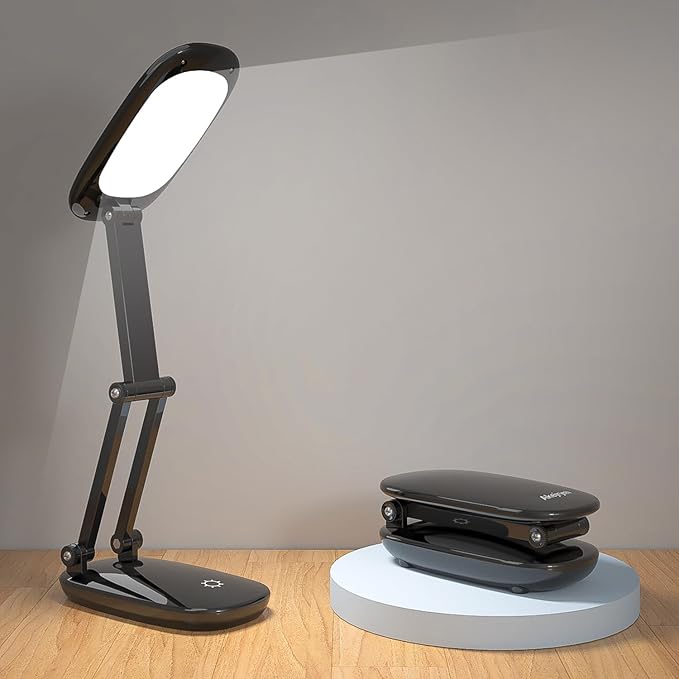 LED Desk Lamp for Office Home & Battery Operated Lamp Rechargeable Lamp Foldable & Portable Light, [2-Fold Bracket] 3 Brightness Dimmable Small Desk Lamp Wireless Reading Lamp (Black)