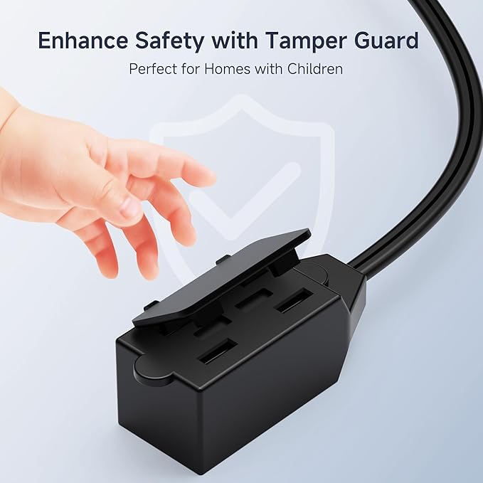 Cable Matters [UL Listed] 2-Pack 16 AWG 2 Prong Extension Cord 10 ft, 13A 3-Outlet Extension Cords with Tamper Guard, 13 Amp, 1625 Watts, Black