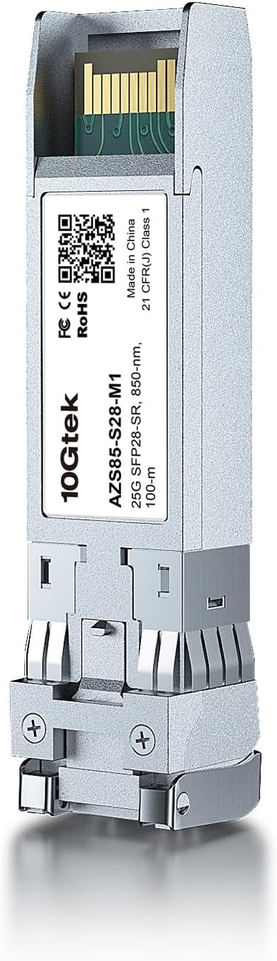 10Gtek 25G SFP28 SFP+ SR Transceiver, 25GBase-SR Duplex LC MMF Optical Module for Cisco SFP-25G-SR-S, 850nm, DDM, up to 100m