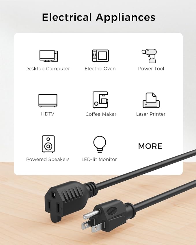 [UL Listed] Cable Matters 2-Pack 16 AWG Heavy Duty 13A Power Extension Cord - 15ft, 3 Prong Power Cord Extension, NEMA 5-15P to NEMA 5-15R, Black