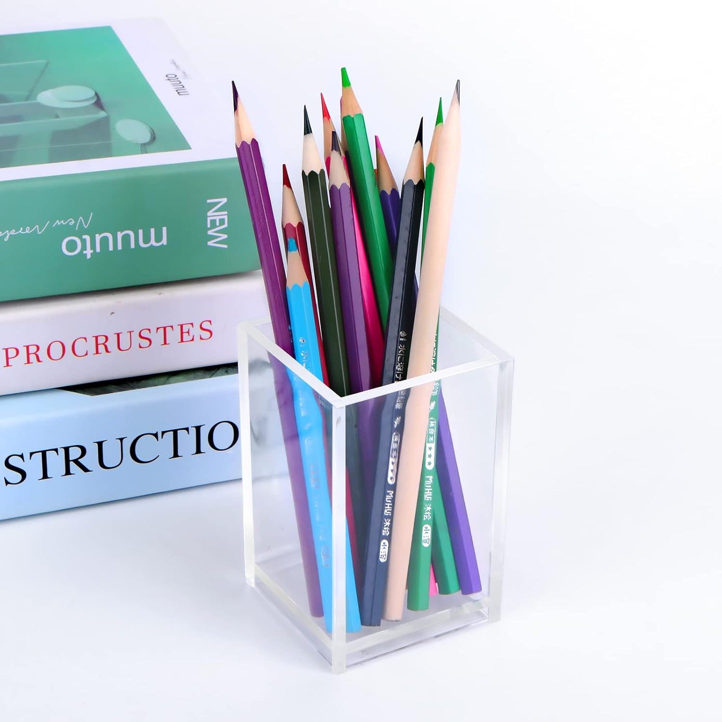 20Pack Clear Acrylic Pen Holder Desktop Pencil Organizer Acrylic Pencil Cup Stationery Office Organizer Makeup Brush Holder