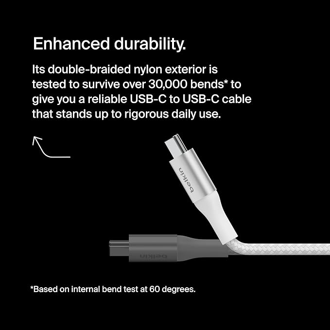 Belkin USB C to USB C Cable, 3.3ft, 240W - Type C Charger, iPhone Charger Cord, Fast Charging for iPhone 17, Galaxy S25, Pixel 10, MacBook, Chromebook, iPad Pro, Switch Steam Deck - White