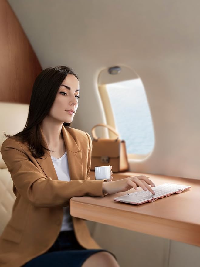 iClever Bluetooth Keyboard with Touchpad, Foldable Keyboard, Metal Body, Gesture Support, USB-C Charge, Pocket-Size Wireless for Travel, iPad, iPhone, Android, Windows, Pink White