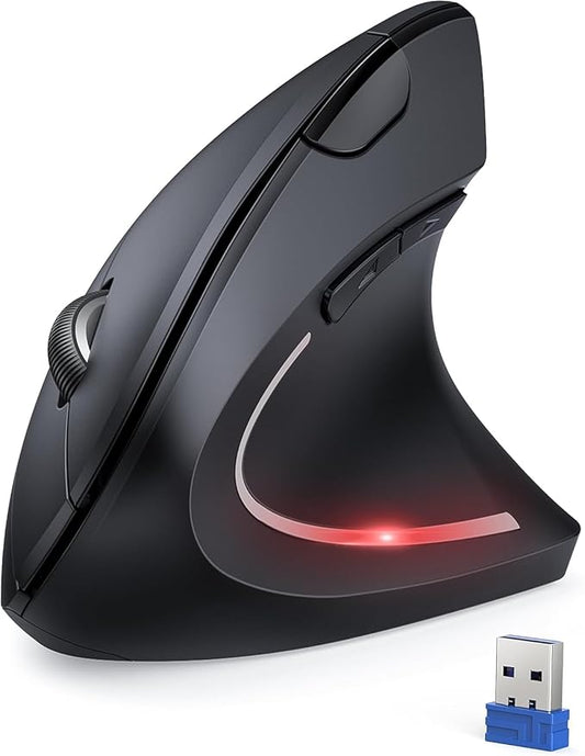 TECKNET 2.4G Ergonomic Mouse Vertical Wireless - 4800 DPI Optical Carpal Tunnel Mouse Right Hand, 5 Adjustable DPI, Quiet Clicks, 6 Buttons for Laptop, Desktop, PC, Computer - Black