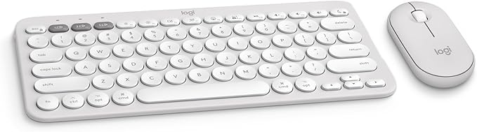 Logitech Pebble 2 Combo for Mac, Wireless Keyboard and Mouse, Slim, Quiet and Portable, Customizable, Bluetooth Mouse and Keyboard, Easy-Switch, for macOS, iPadOS - Tonal White