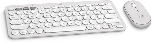 Logitech Pebble 2 Combo for Mac, Wireless Keyboard and Mouse, Slim, Quiet and Portable, Customizable, Bluetooth Mouse and Keyboard, Easy-Switch, for macOS, iPadOS - Tonal White