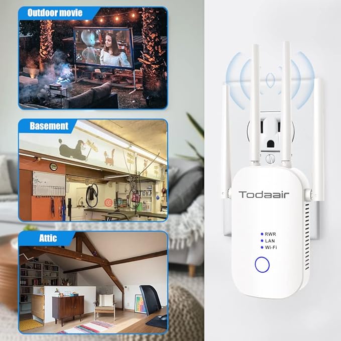1200Mbps WiFi Range Extender Signal Booster, Covers up to 3500Sq. ft and 35 Devices, 2.4 & 5GHz Dual Band WiFi Repeater with Ethernet/LAN Port